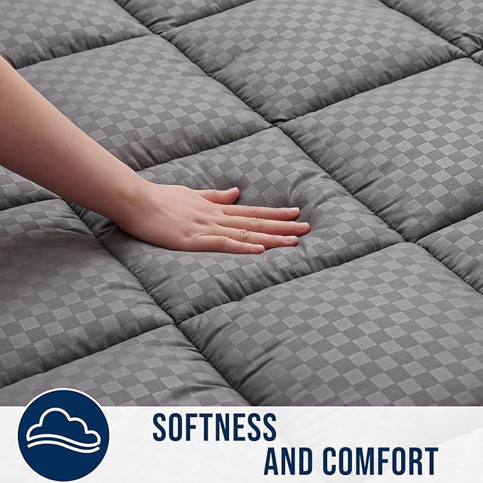 OLANLY Queen Quilted Fitted Mattress Pad – Soft Down Alternative Pillow Top Mattress Topper, Cooling Comfort Breathable Mattress Cover, Machine Washable Deep Pocket Mattress Protector, Dark Grey