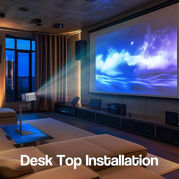 Plug-in Bed Sofa Projector Stand, Height Adjustable Mount Base, 360° Rotation, Two Installation Methods, Universal Bedside Bracket Holder Compatible with Most Projectors with Cable Ties