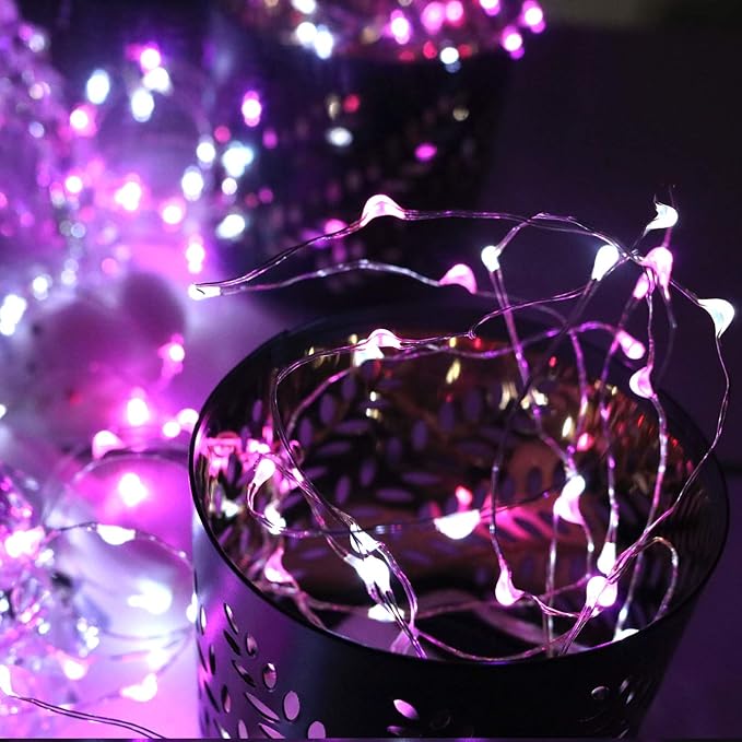 OakHaomie 6 Pack 10ft LED Starry String Lights 30 Micro LEDs on Silvery Copper Wire, CR2032 Batteries Required and Included,for DIY Wedding Christmas Centerpiece Table Decorations(Pink White)