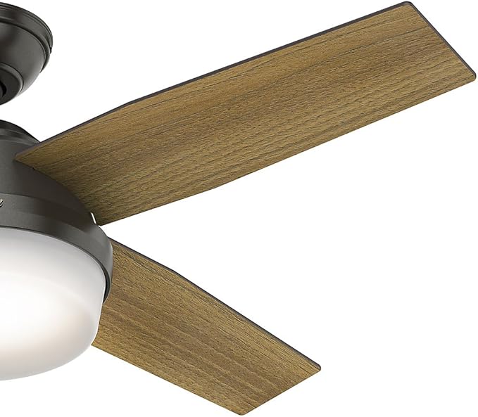 Hunter 44 inch Indoor Ceiling Fan with LED Light and Remote Control - Bronze Modern Ceiling Fan, Standard Mount, 4 Blades, For Bedroom, Living Room, or Kitchen - Dempsey 59444, Noble Bronze