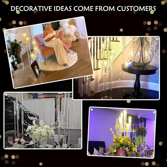 10pcs 5 Arm Candelabra Acrylic Clear Floor Candelabra for Wedding Decor Tall Candle Holder for Table Centerpiece Ceremony Party Home Decoration Fit 0.8 LED Candle