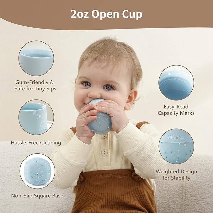 Moonkie Silicone Baby Cup 4 Months+ | Open Training Drinkware for Infants with Confetti Sprinkles | Baby-Led Weaning Essential | 2 oz (Mint, 1 Pack)
