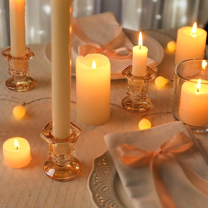Glass Candle Holders Set, 12 Pcs Gold Candlestick Holders Bulk, Taper Candle Holders for Wedding, Festival Table Centerpiece,Home Decoration