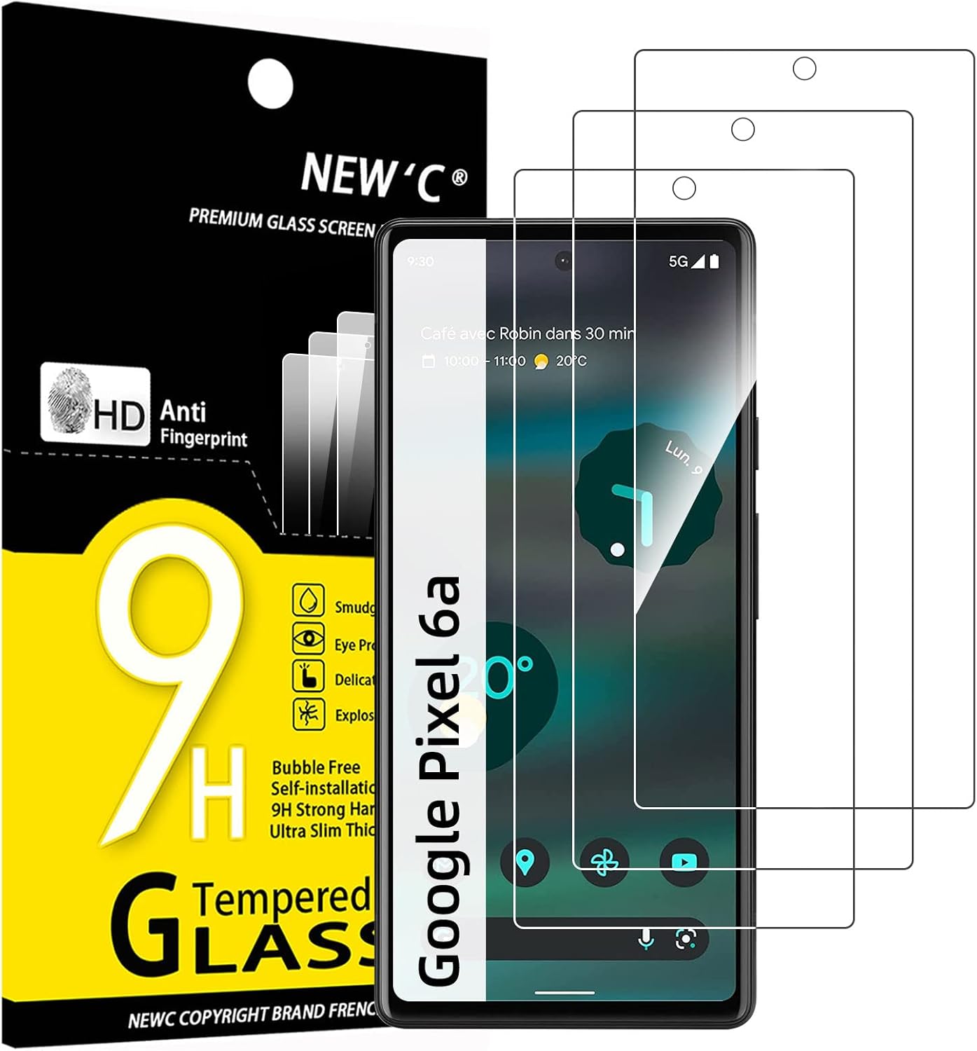 NEW'C Tempered Glass Screen Protector for Google Pixel 6a (6.1") - 3 Pack, Case Friendly, Anti-Scratch, Bubble Free,