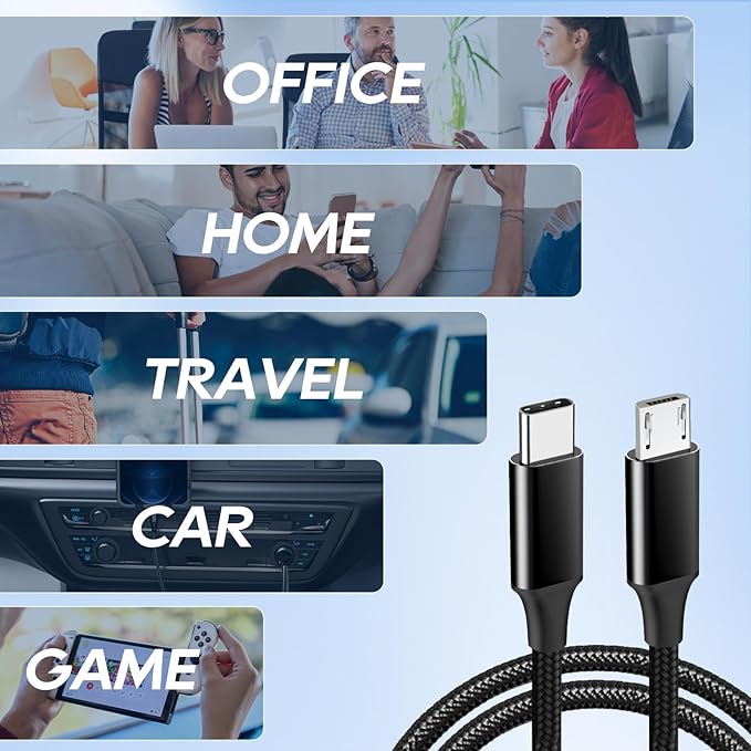 UCEC 3PCS Short USB-C to USB Cable, Braided Type-C Cable, Compatible With: Tablet, Camera, Speaker Phone - Black