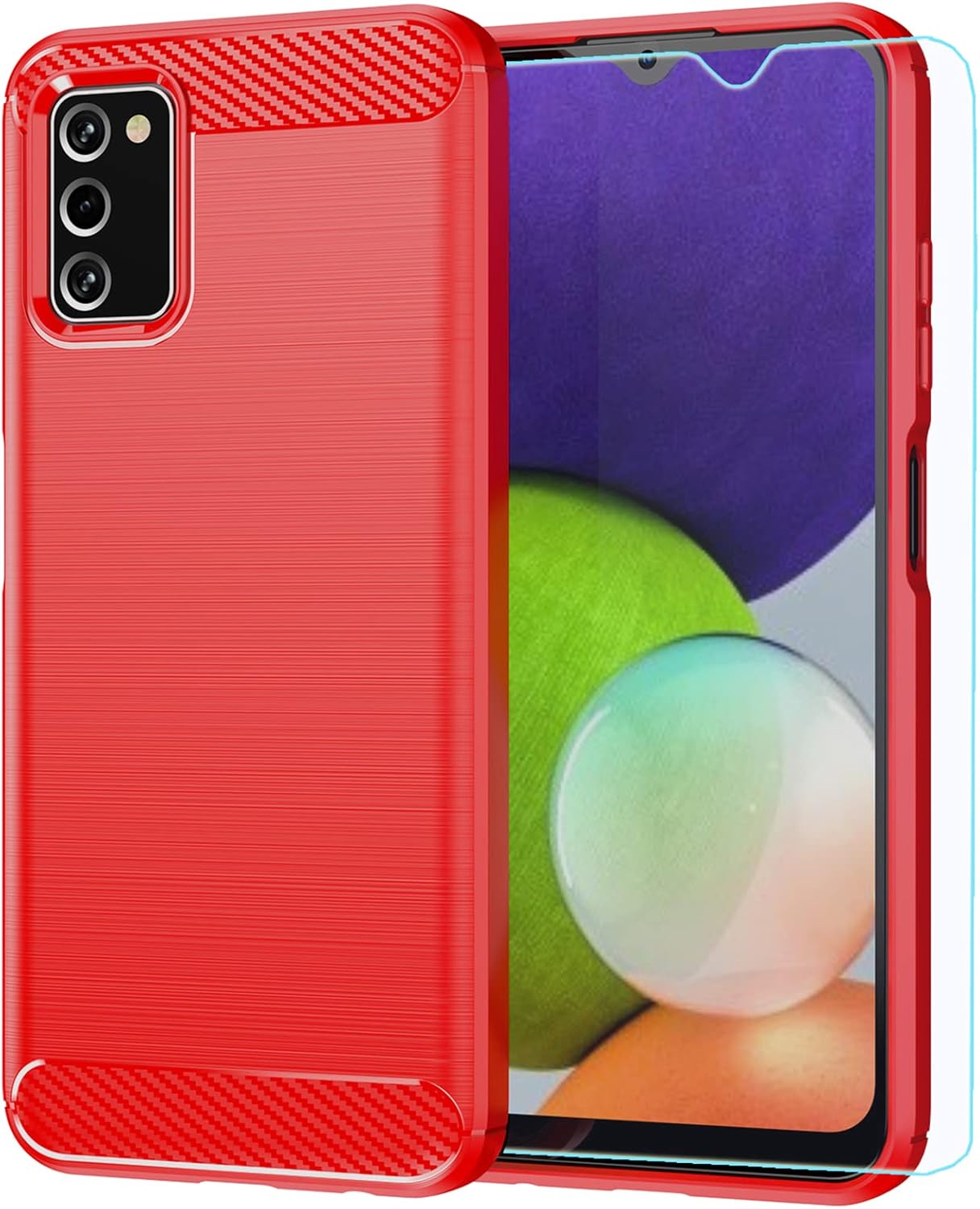 Samsung A03S Case with HD Screen Protector, Fashion Shock-Absorption Flexible TPU Bumper Soft Rubber Case, Red