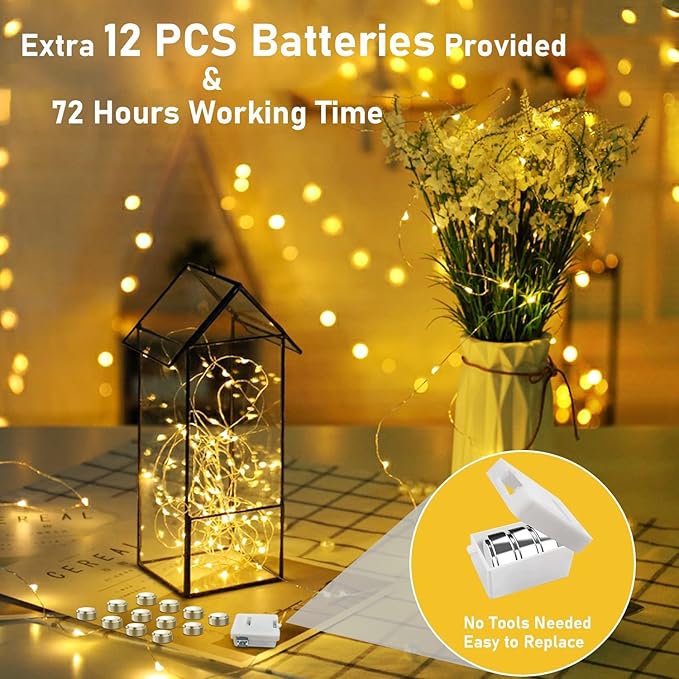 12 Pack Valentine's Day Fairy Lights Battery Operated, 3 Speed Modes, Extra 12 Batteries for Replacement, 7Ft 20 LED Mini String Light, Waterproof Copper Wire, Twinkle Firefly Lights for Christmas
