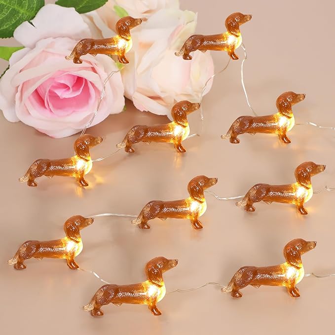 Impress Life Pet Theme Christmas Decorative String Lights, 10ft 30 LED Dachshund Dog Twinkle Lights, USB Battery Operated with Remote for Indoor Covered Outdoor Christmas Parties Ornament