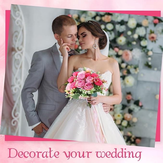 Geosar 8 Bundles Artificial Peonies Flowers Fake Silk Peony Bouquet Faux Peonies Flowers Bulk for Decoration Vase Floral Arrangements Wedding Party Table (Rose Pink,Light Pink)