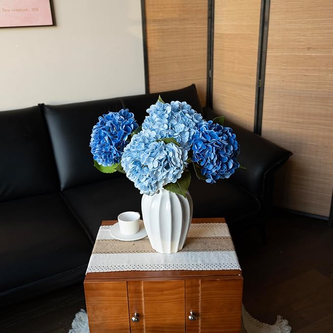 3PCS 22 inch Realistic Artificial Hydrangea Large Real Touch Flowers Artificial Flowers Dry Flowers Outdoor Wedding Christmas Office Family Party Living Room Table Decoration (Dark Blue)