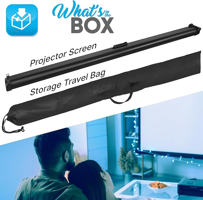 Pyle 50" Inch Portable Projector Screen - Portable Floor Standing, Manual Retractable Pull-Out Style, Mobile Movie Screen, Home Theater Cinema Wedding Party Office Presentation, Quick Assembly