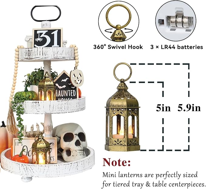 8Pcs 5-inch Mini Lanterns Centerpieces for Table, Baby Shower Decorations, Vintage Small Lantern for Halloween Decorations, Party Lights for Enchanted Forest Decorations, Wedding Decor, Brushed Brass