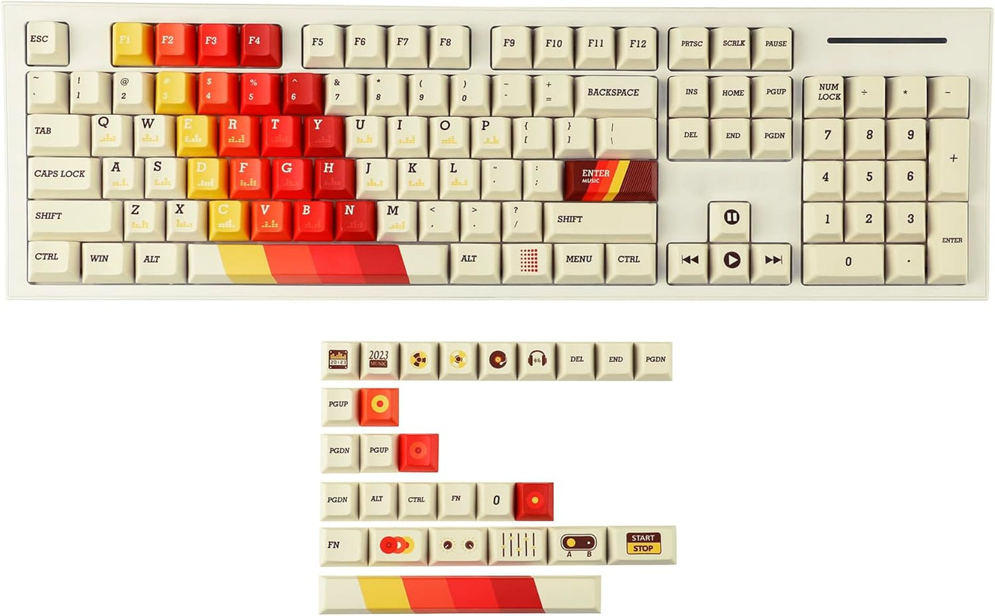 YMDK 1970 Music Cherry Profile 131 Keys Dye Sublimation Thick PBT Keycap for MX Mechanical Keyboards 61 68 84 87 96 104