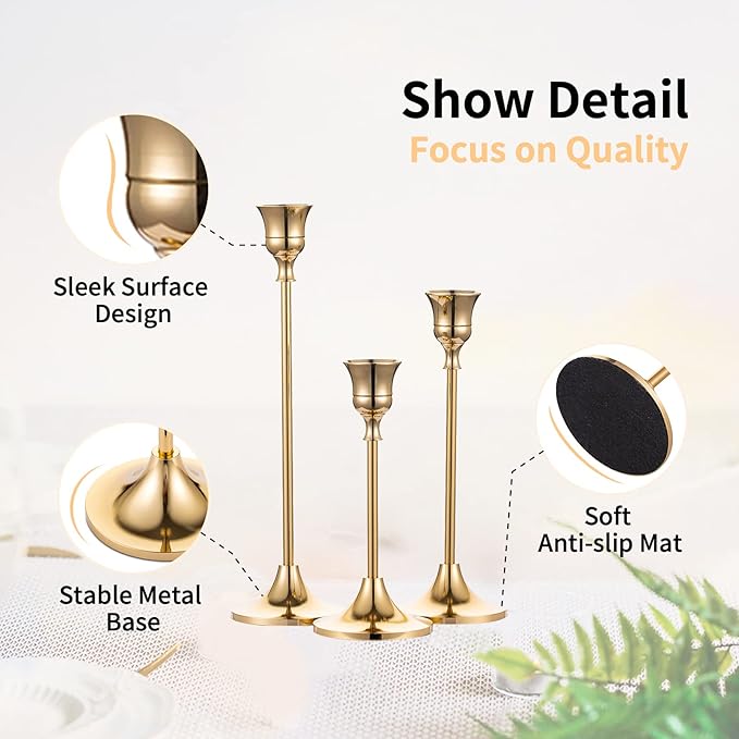 Nuptio Candlestick Candle Holders 30 Pcs Candle Stick Holder Gold Taper Candle Holder Candle Stand for Wedding Party Thanksgiving Halloween Birthday Mantel Baby Shower Table Centerpieces Decor