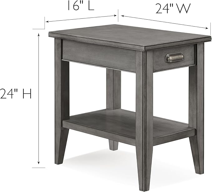 Laurent Narrow Solid Wood Side End Table with Shelf and Drawer, Smoke Gray Wash – Leick Home, 10506-GR