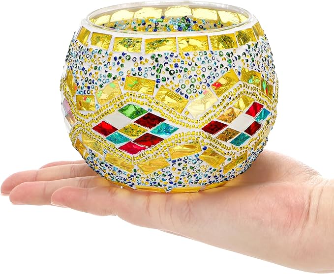 DEAYOU 4 Pack Glass Candle Holders Mosaic, Decorative Glass Tealight Votive Holder Bowl, Scented Candle Stand for Lighting Decor, Gift, Aromatherapy, Also Used as Vase, Pen Holder, Potted Plant Bowl