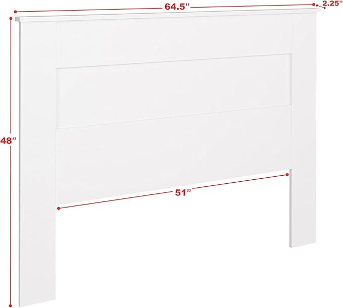 Prepac Stylish Flat Wood Panel Headboard for Queen Size Beds, Simplistic Wooden Queen Headboard 2.25" D x 64.5" W x 48" H, White, WHFQ-1301-1