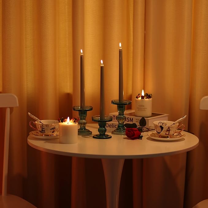 GMWD 3 Pcs Glass Candle Holder Set Clear, Green Candlesticks Holders Pillar Taper Candles Tealight Stand for Wedding Centerpieces Home Decorations Dining Table