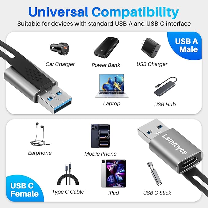 USB 3.0 to USB C 3.1 Adapter 4 Pack, Portable USB Type-C Female to USB A Male Converter Connector, with Lanyard Keychain Support fast charging and 5Gbps data transfer for iPhone17/16 Series,Galaxy S25