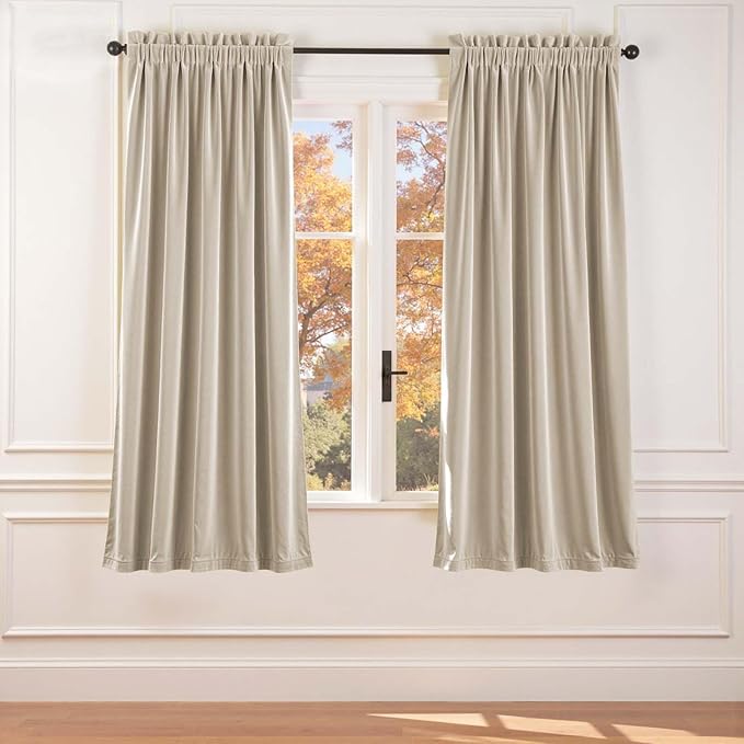 Lazzzy Velvet Blackout Curtains Thermal Insulated Room Window Drapes Super Soft Luxury Curtains for Living Room Bedroom Rod Pocket 2 Panels, Beige, 52" W x 72" L