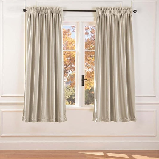 Lazzzy Velvet Blackout Curtains Thermal Insulated Room Window Drapes Super Soft Luxury Curtains for Living Room Bedroom Rod Pocket 2 Panels, Beige, 52" W x 72" L