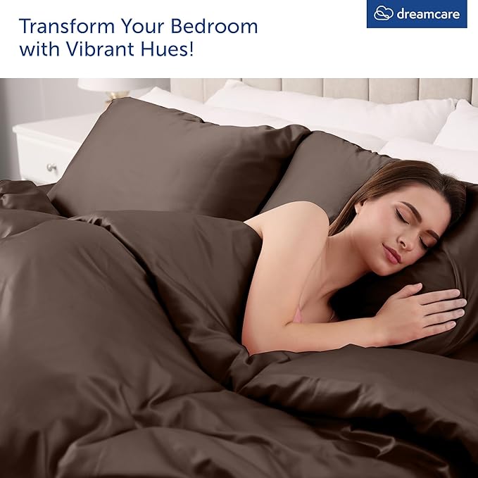 DREAMCARE Queen Sheet Set – 4 pcs Cooling Sheets – up to 21” Extra Deep Pocket Queen Sheets – Hotel Luxury – Superior Softness 100% Microfiber with Side Pocket - Mocha Brown