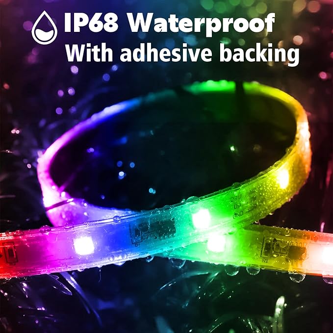 LETIANPAI 200ft Outdoor LED Strip Lights Waterproof 1 Roll,IP68 Outside Led Light Strips with App and Remote,Music Sync RGB Exterior Rope Self Adhesive Back for Deck,Balcony,Pool