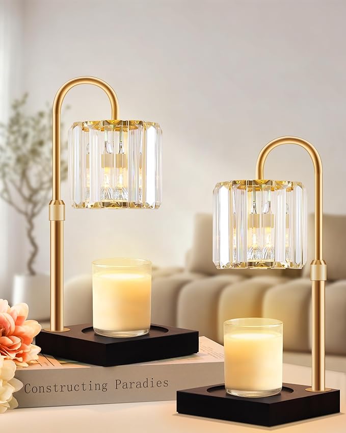 Candle Warmer Lamp, Wax Warmer Candle Lamp Timer & Dimmer 7-Levels, Compatible Most Jar Candles, Top Melting, Cystal Candle Heater Lamp for Scented Wax, Elegant Home Decoration, Black