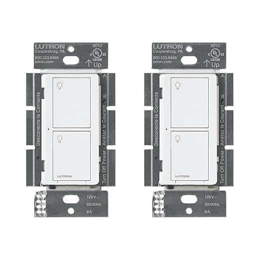 Lutron Caseta Original Smart Switch (Lutron Smart Hub Required), for LED Lights and Fans, 6 Amp, Single-Pole/3-Way, Neutral Required, PD-6ANS-WH-2, White, 2 Pack