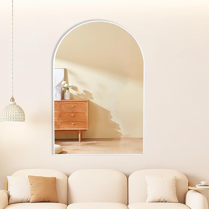 White Arch Bathroom Wall Mirror,20 x 30 Inch Arched Vanity Modern Tempered Glass Mirror for Bedroom,Living Room,Entryway