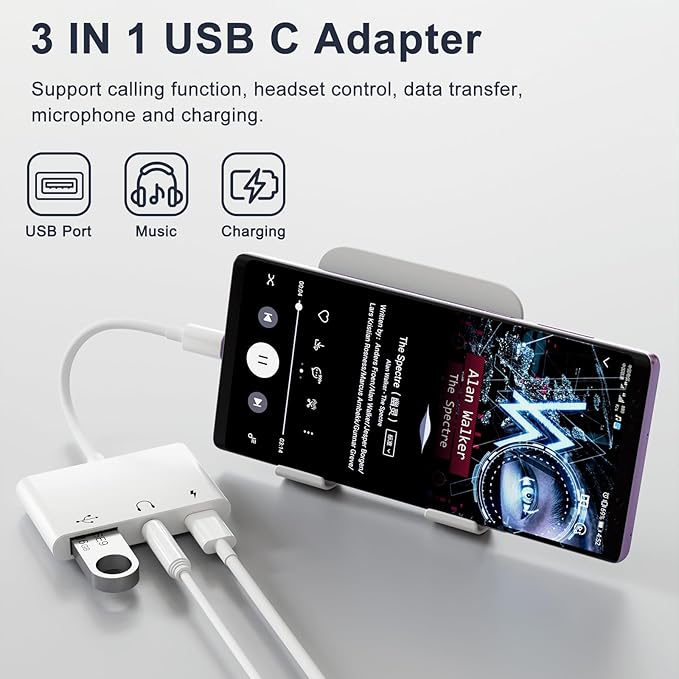 USB C to 3.5mm Jack Headphone Adapter with Charger Port,OTG Cable Adapter, Type C to Aux Audio Earphones Splitter for iPhone Samsung Galaxy S22 Ultra S21 S20 i-Pad Pro Air Pixel 4 Laptops