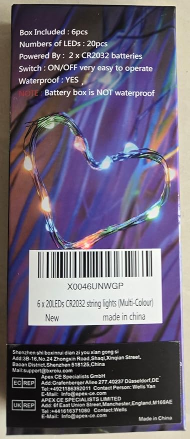 Fairy Lights CR2032 Battery Operated,6.6Ft/2Meter 20 LEDs Micro Silver Wire String Lights for Bedroom Christmas Party Wedding Decoration (Multi-Colour, 6 Pack)