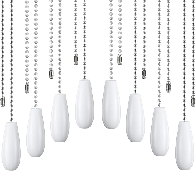 8 Pieces Ceiling Fan Pull Chains Wooden Pendant Pull Chain Extension for Ceiling Light Lamp Fan Chain (White)