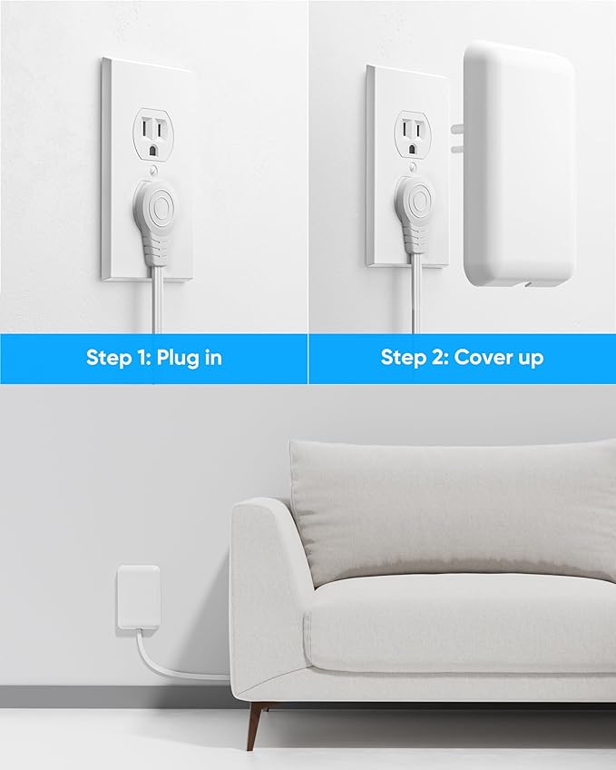 Flat Extension Cord with Outlet Cover, Flat Plug Power Strip with 6 Outlets and 3 USB Ports, 2000 Joules Surge Protector, 3 FT Cord Hidden Outlet Extender for Tight Spaces