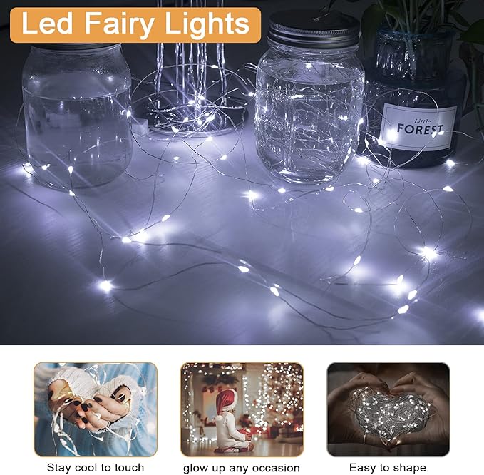 12 Pack Valentine's Day Fairy Lights Battery Operated, 3 Speed Modes, Extra 12 Batteries for Replacement, 7Ft 20 LED Mini String Light, Waterproof Silver Wire, Twinkle Firefly Lights, White