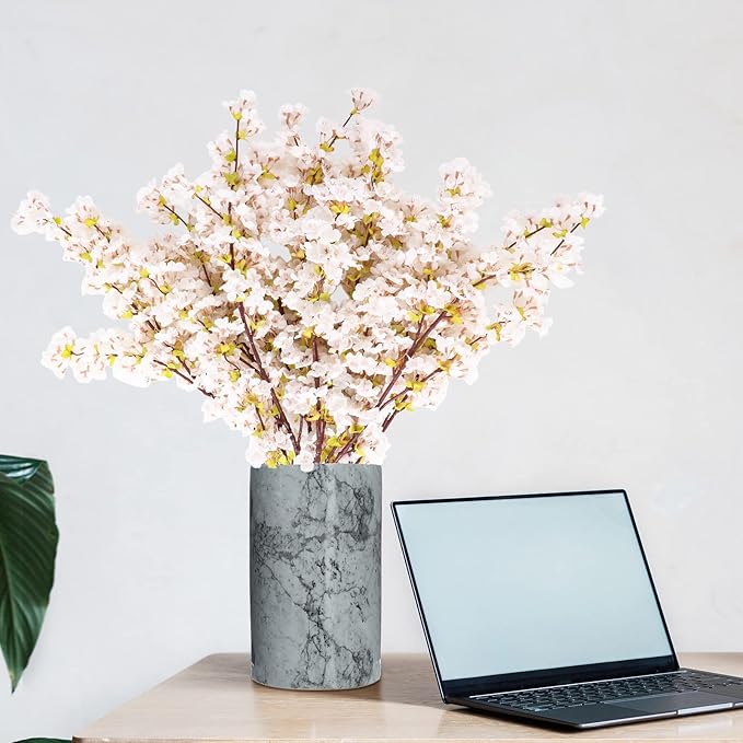 Giegxin Set of 8 Silk Cherry Blossom Branches Cherry Blossom Tree Stems Long Stem Artificial Flowers for Tall Vase Flowers for Home Wedding Vase Floral Arrangements, 39.37 Inch(White)