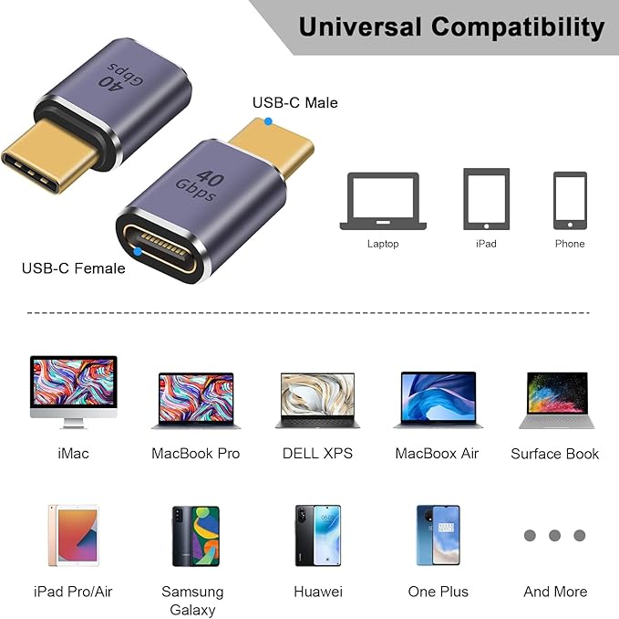 Poyiccot USB C Extender Adapter 2-Pack, 8K@60Hz & 40Gbps Data USB C Male to Female Extension Adapter, 100W Charging Type C Extender Thunderbolt 4 Connector for iPhone, MacBook Pro