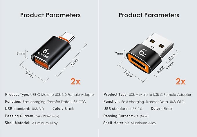 USB to USB C Adapter 4 Pack, USB A 3.0 Female to USB C Male OTG Adapter x2, Type C Female to USB Male Adapter x2, Compatible with MacBook, iPhone 17/16/15, iPad, Samsung Galaxy, Tablets, Laptops