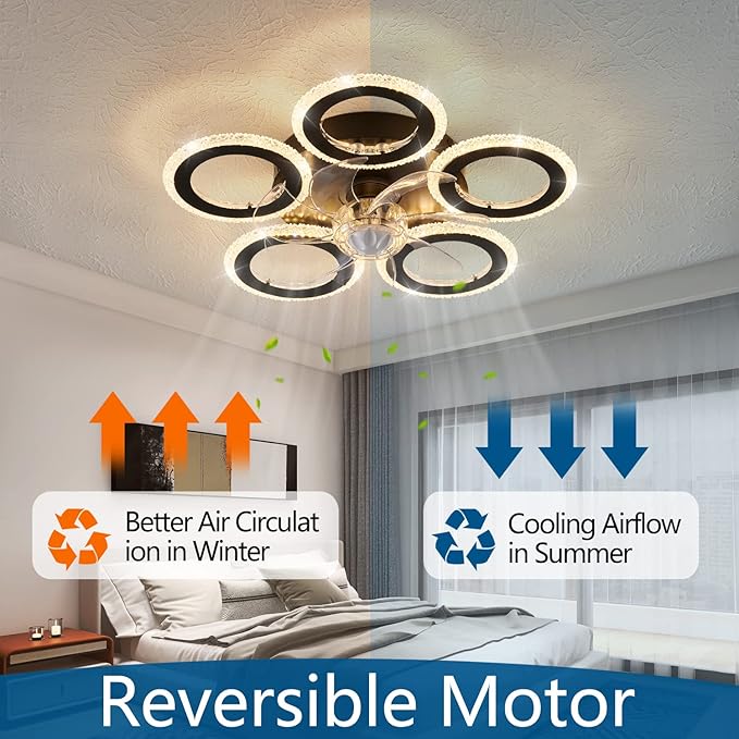 Ceiling Fan with Lights Remote Control, 20" Personality Geometric Ceiling Fan with Light, 6 Speeds 3 Light Color Low Profile Ceiling Fan for Kitchen Bedroom Living Room