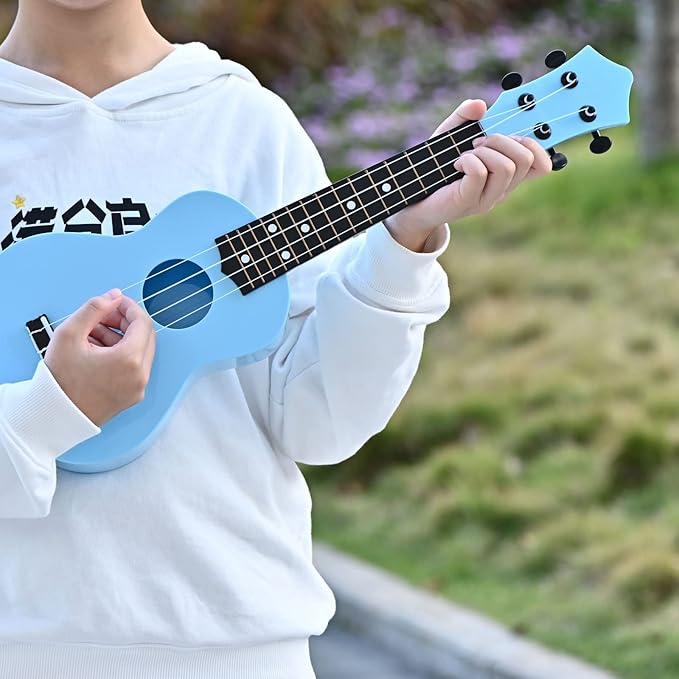 Kids Toy Ukulele 21 inch Soprano Ukelele,Musical Instrument, Ukulele Toy Gift for Children Beginners with Bag Picks Strings (Light blue)