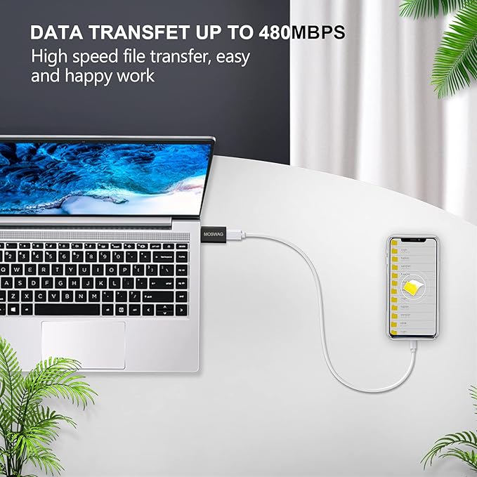 MOSWAG 2 Packs USB C to USB Adapter USB Male to Type C Female Adapter Type C Adapter Black Compatible with Apple MagSafe Charger,iMac,MacBook Pro,MacBook,Laptops,PC,Computers and More