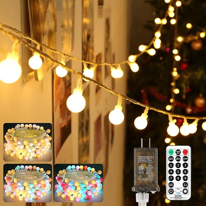 OMIKA 50FT Connectable Globe String Lights Outdoor Waterproof, 150 LED Fairy Lights with Remote Timer, Multicolor and Warm White Plug in Pastel String Lights for Indoor,Bedroom, Party, Classroom Decor