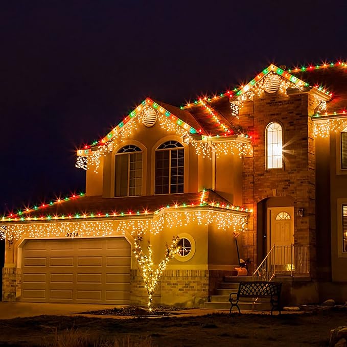 Toodour Christmas Icicle Lights Outdoor, 612 LED 50ft 8 Modes Fairy Icicle String Light with 102 Drops, Led Christmas Lights Twinkle for Holiday, Party, Wedding, Eaves, Xmas Decorations (Warm White)