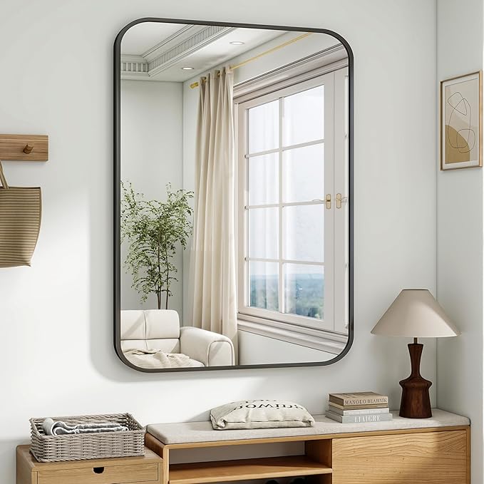 HARRITPURE Rectangular Bathroom Mirror 40''x30'' Black Bathroom Wall Mirror Aluminum Frame Wall-Mounted Mirrors for Entryway Bedroom Living Room