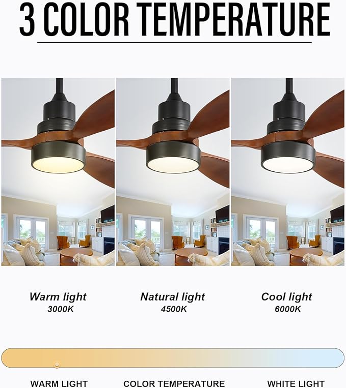 Sofucor Ceiling Fan with Lights, 52 Inch Mordern Wood Ceiling Fan with Remote for Indoor Farmhouse Bedroom Living Room Outdoor Patio Porch, Reversible DC Motor, Noiseless