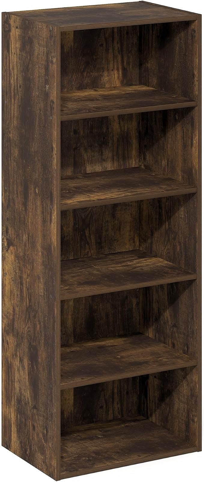 Furinno Basic Book Shelf, 5-Tier Bookshelf, Cube Storage Organizer Bookcase with Open Shelf, 11 x 17 x 44, for Living Room, Bedroom, Home Office, Amber Pine