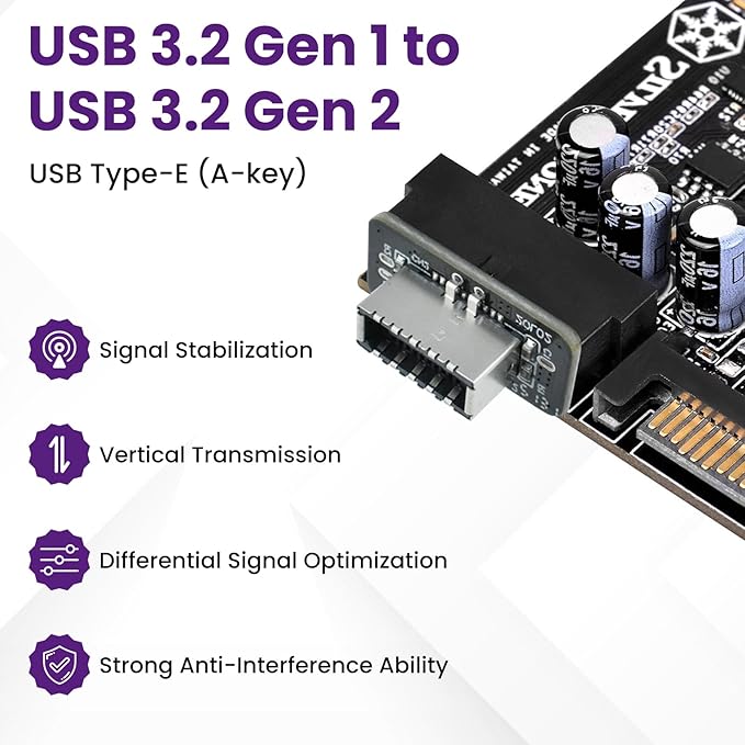 USB 3.2 Gen 1 to USB 3.2 Gen 2 Header Adapter, Motherboard 19Pin to Type-E Header Converter, Front Panel Adapter for Type C Motherboard (Vertical Type)