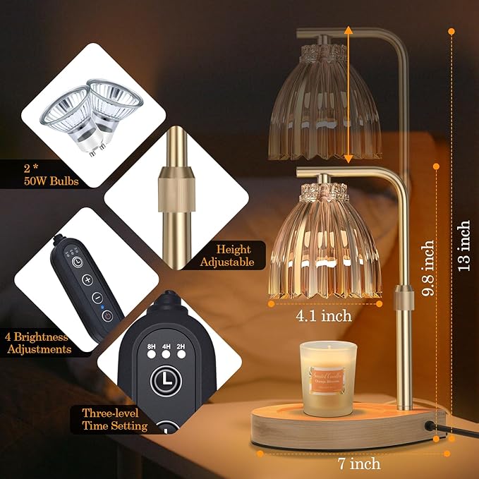 Christmas Gifts for Women Candle Warmer Lamp with Adjustable Height, Timer & Dimmer, Birthday Gifts for Women, Elegant Gift Box & Greeting Card, Candle Lamp with 2 Bulbs for Home Decor/Bedroom/Office