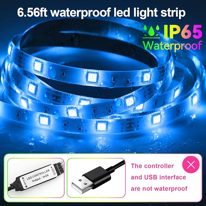 HOUHUI LED Strip Lights Kit, 2x6.56Ft RGB LED Lights Strip for 40-60in TV LED Backlight, Color Changing Strip Light Waterproof IP65 with Remote, USB TV Lights Bias Lighting for Home PC Monitor Desk