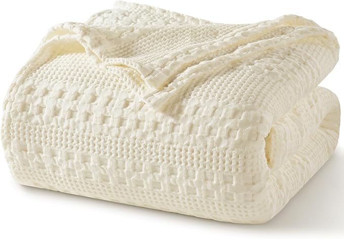 PHF 100% Cotton Waffle Weave Blanket King Size for Bed, Soft Lightweight & Breathable, All-Season Comfort, Luxury Aesthetic Woven Bedding for Home Decor, 108"x90", Cannoli Cream